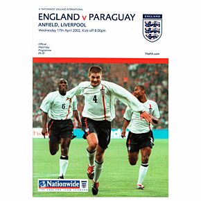 2002 England vs Paraguay International Friendly in Liverpool Program - April 17, 2002